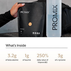 ProMix Nutrition vaso con batido mango en uso, energía limpia antes de entrenar
