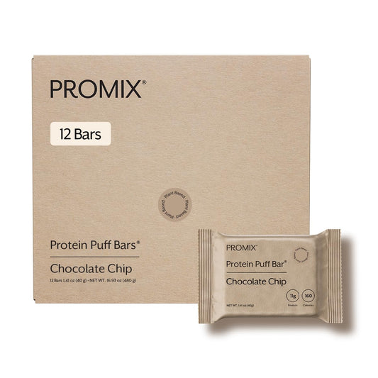 Promix Nutrition empaque frontal chocolate mostrando 12 barras y beneficio nutricional