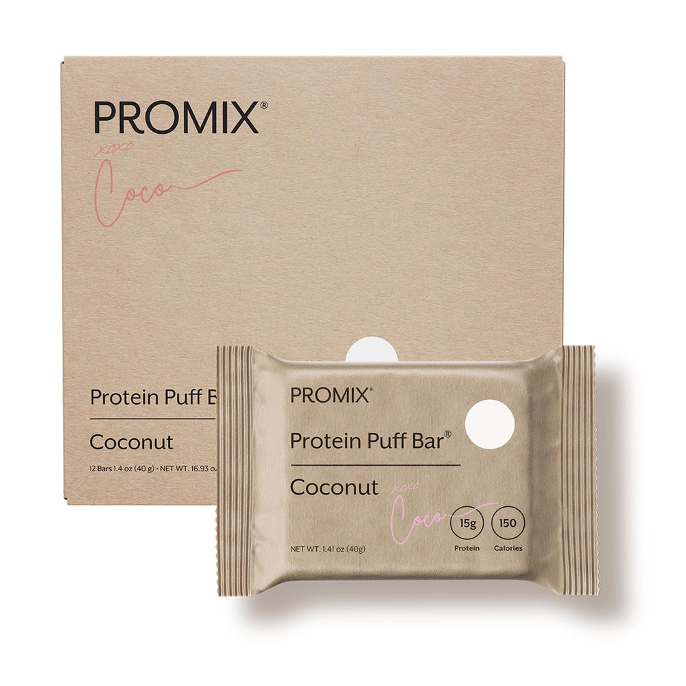 ProMix Nutrition barra coco frontal mostrando empaque y beneficio portátil