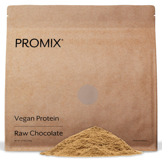 ProMix frasco frontal mostrando sabor Raw Chocolate y claridad de ingredientes