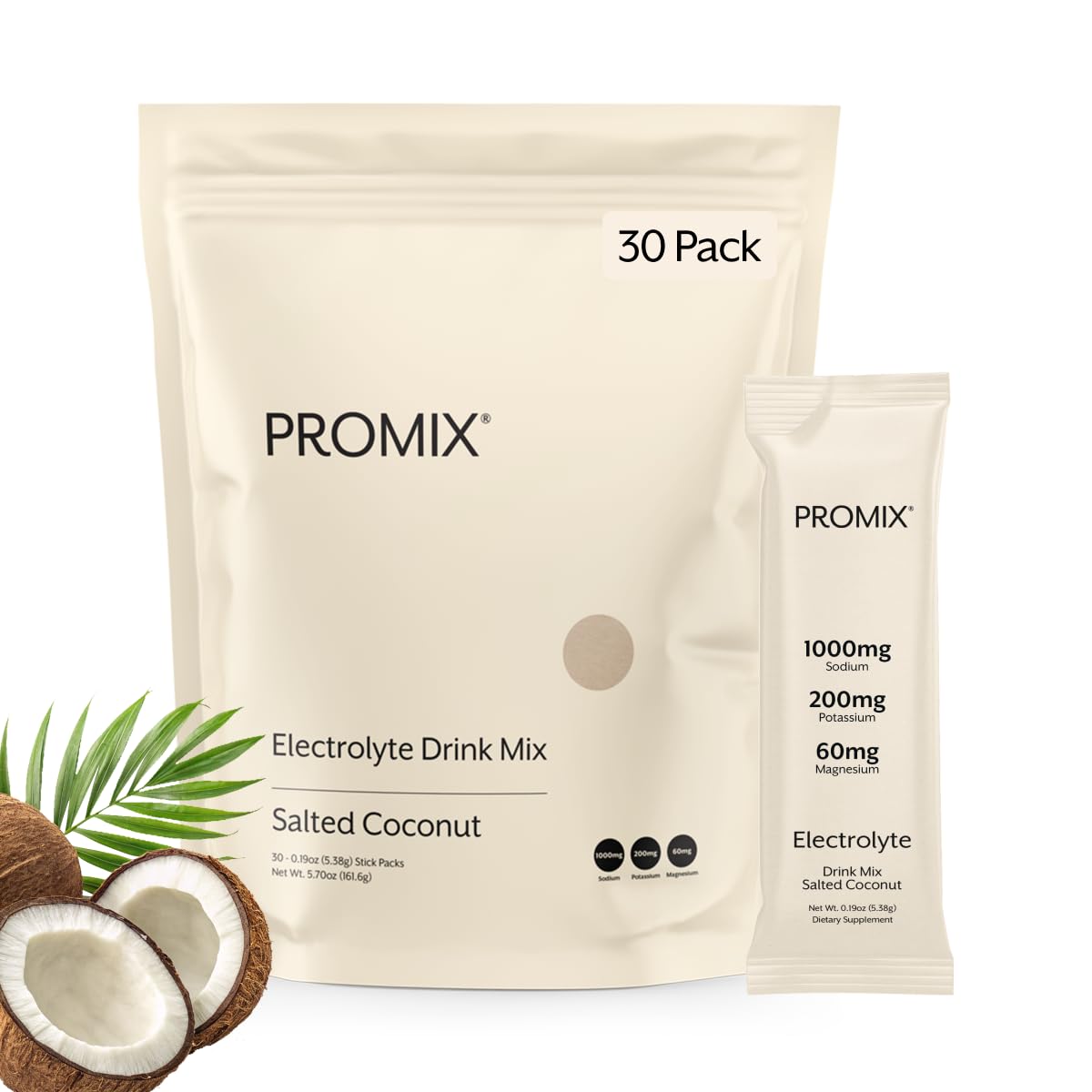 ProMix front packaging mostrando Salted Coconut y beneficio de hidratación limpia