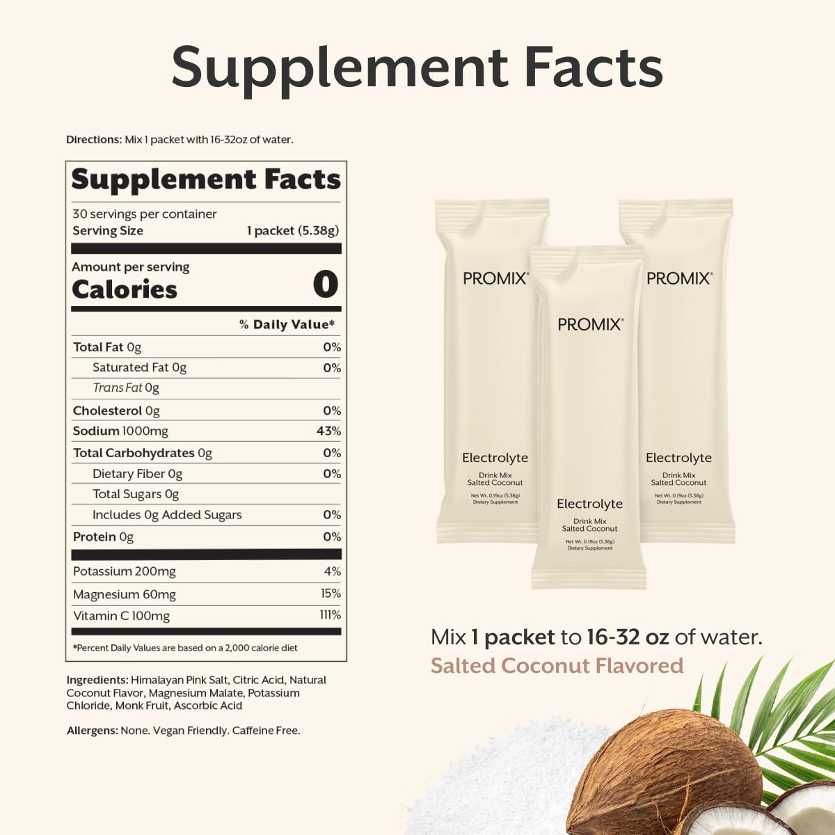 Ingredientes clave ProMix: sal del Himalaya y coco para reponer minerales