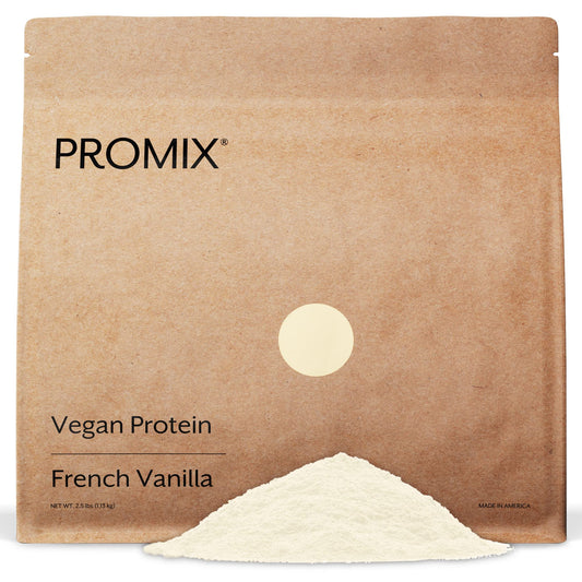 ProMix envase frontal mostrando sabor vainilla y tamaño 2.5 lb, beneficio claridad de ingredientes