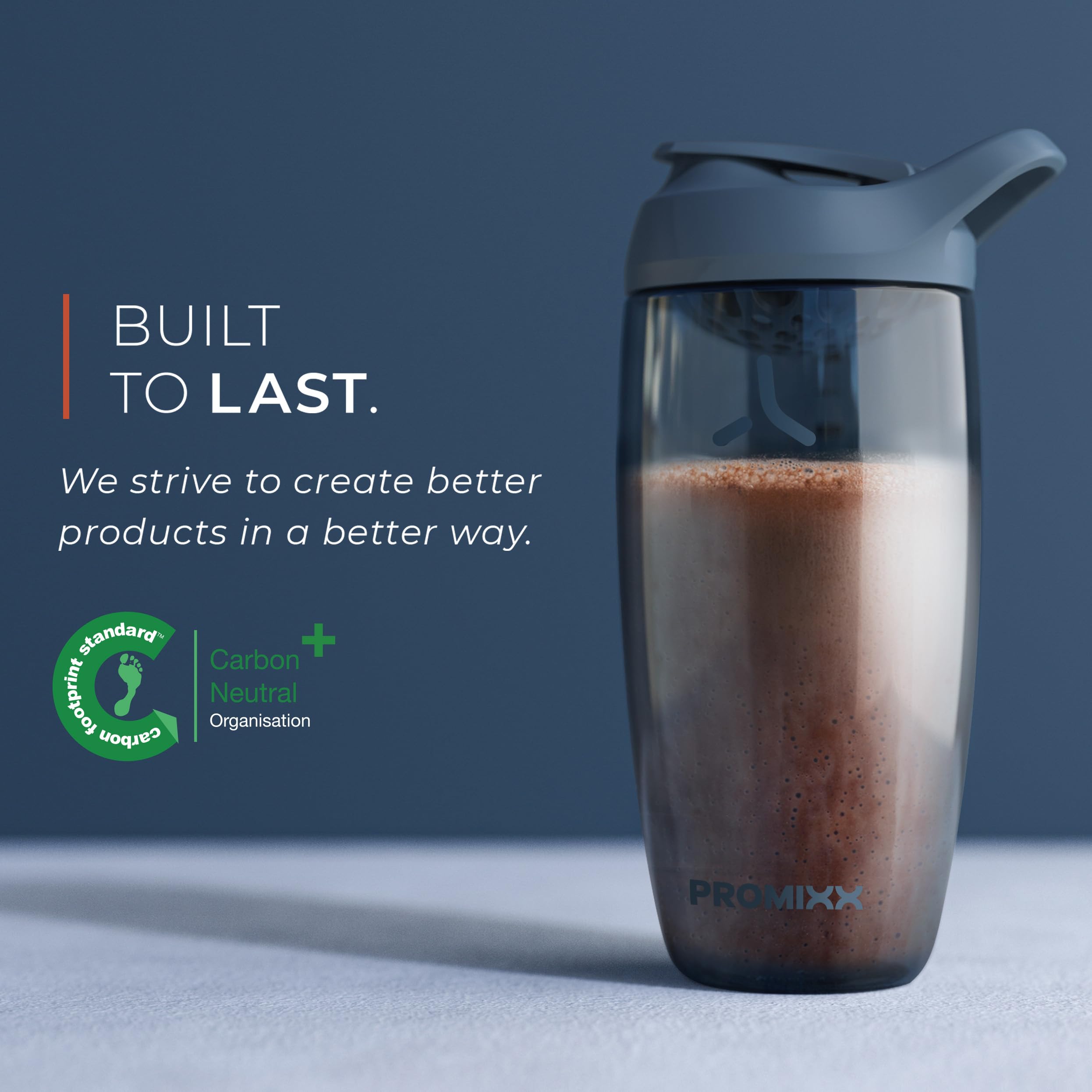 PROMIXX comparación de tamaño junto a botella, capacidad ideal 24 oz