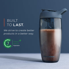 PROMIXX comparación de tamaño junto a botella, capacidad ideal 24 oz