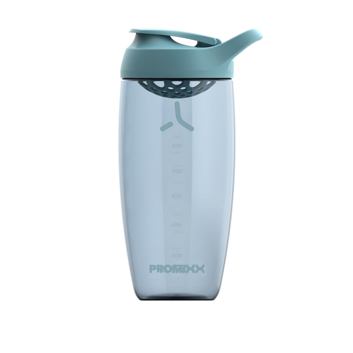 PROMIXX botella frontal mostrando diseño ergonómico y tapa segura