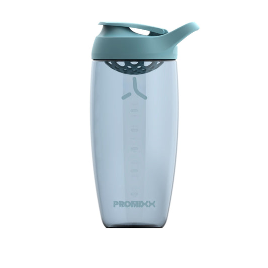 PROMIXX botella frontal mostrando diseño ergonómico y tapa segura