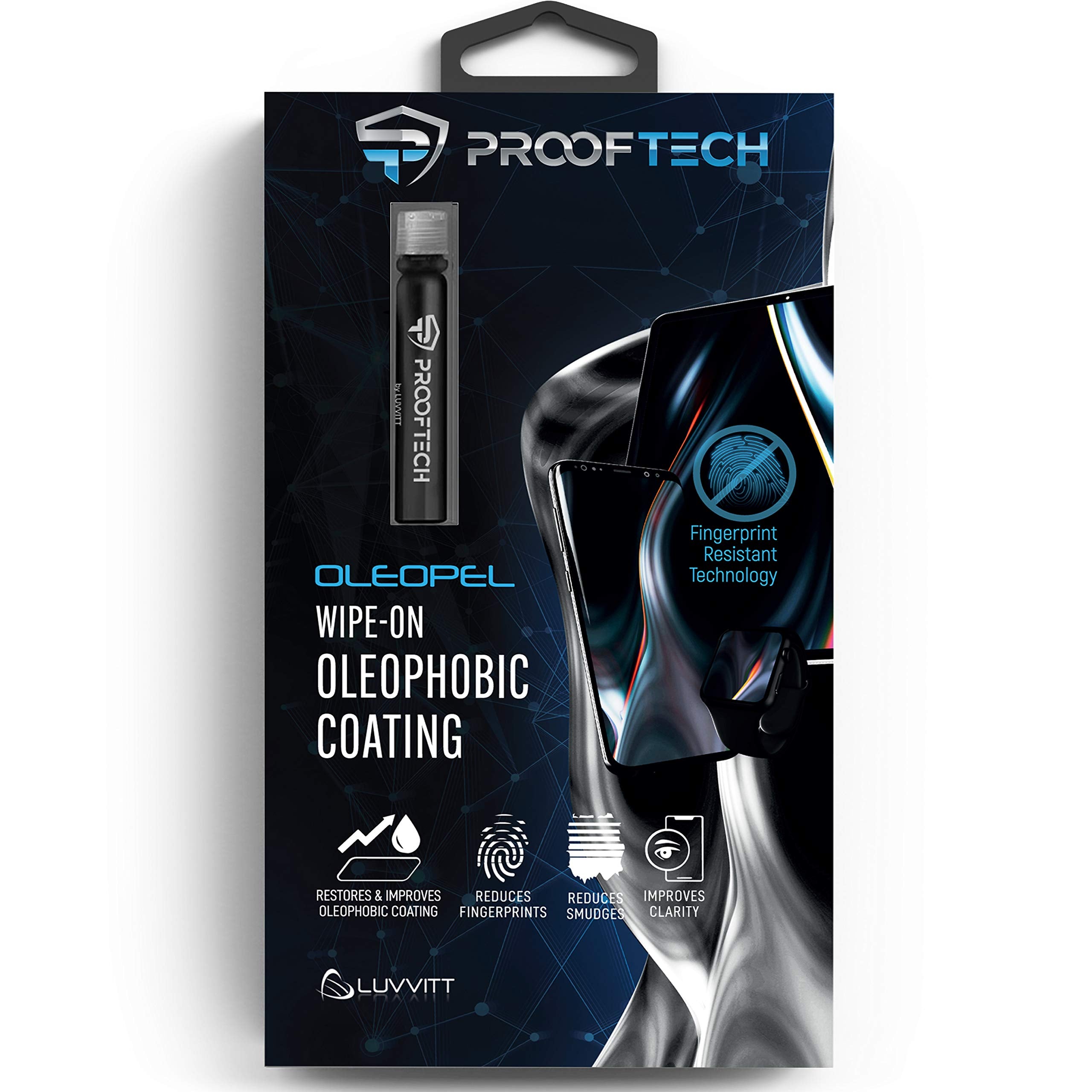 ProofTech frasco OLEOPEL frontal mostrando el envase y beneficio anti-huellas
