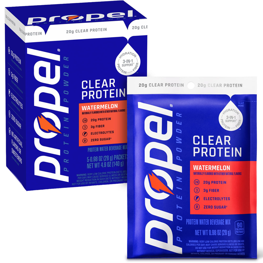 Propel empaque frontal con sobres sabor sandía y beneficio práctico