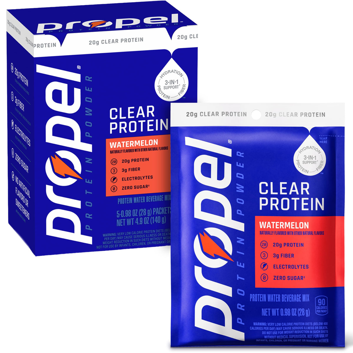 Propel empaque frontal con sobres sabor sandía y beneficio práctico