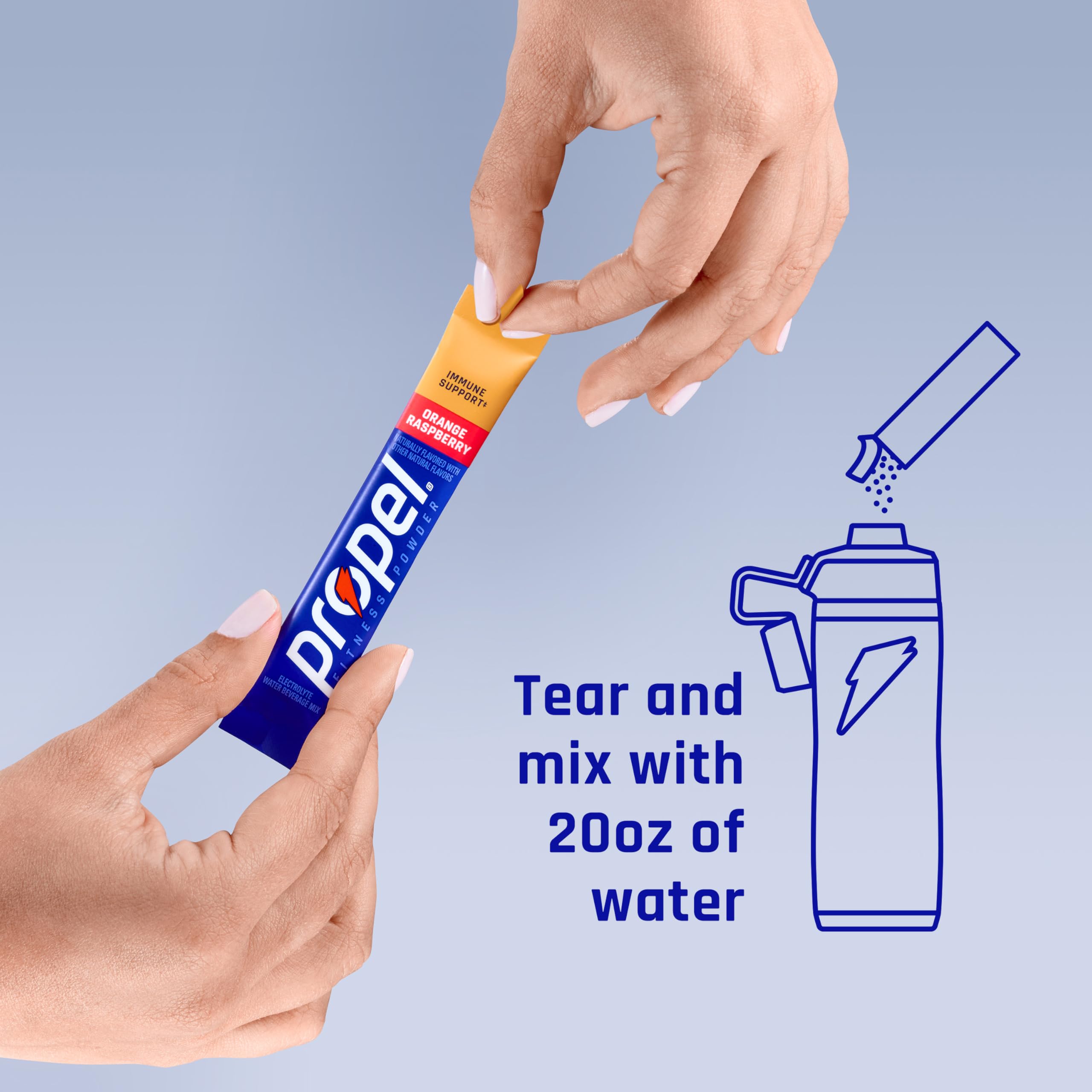 Propel comparación de tamaño con botella para visualizar porción portátil
