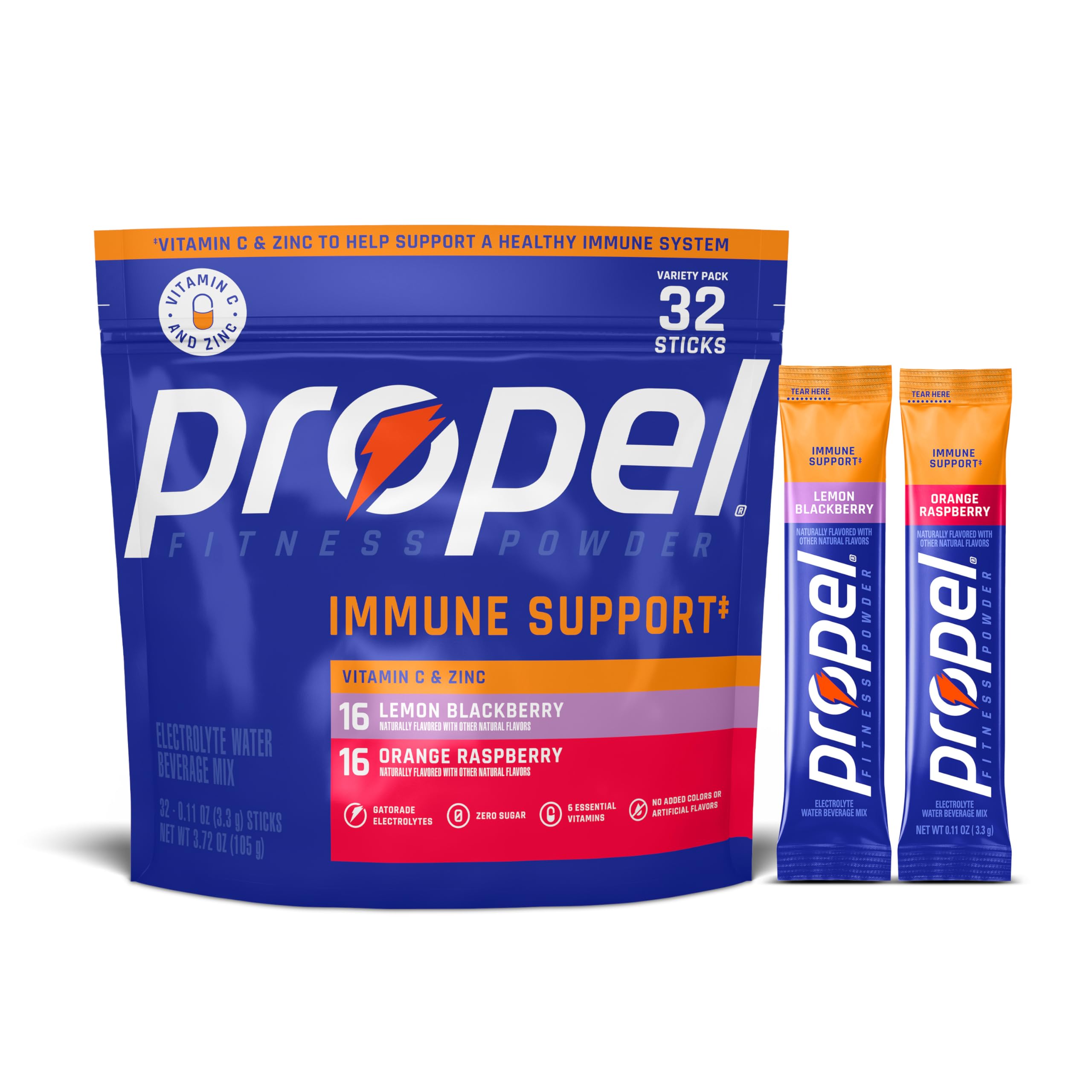Propel frontal del empaque mostrando 32 sobres y beneficios