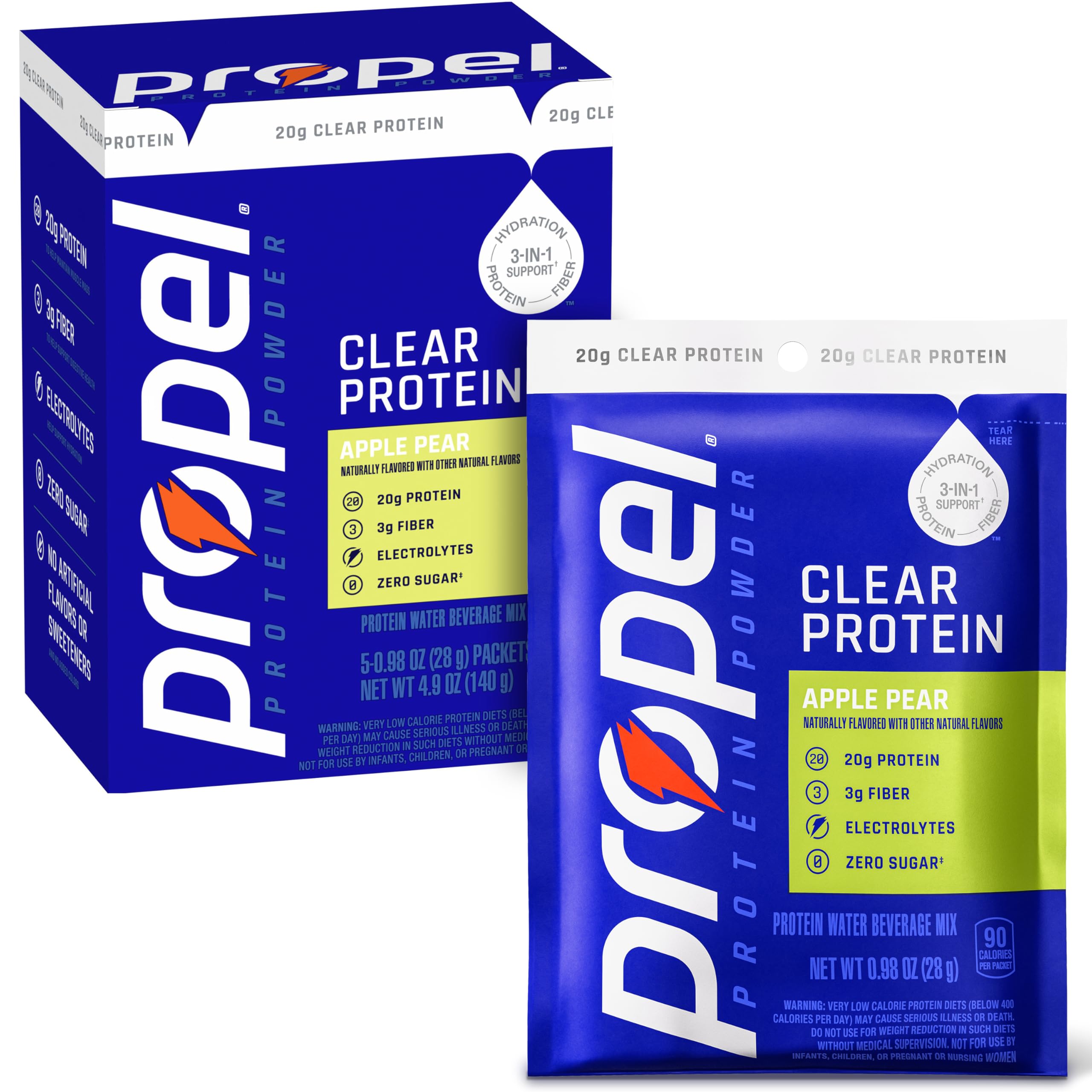 Propel empaque frontal con cinco sobres, práctico para llevar y consumir