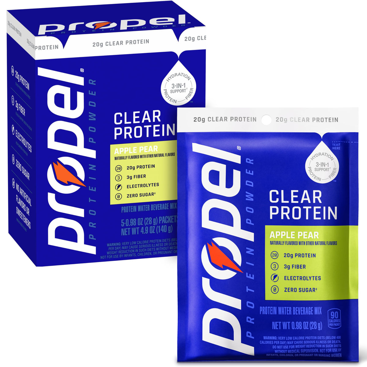 Propel empaque frontal con cinco sobres, práctico para llevar y consumir
