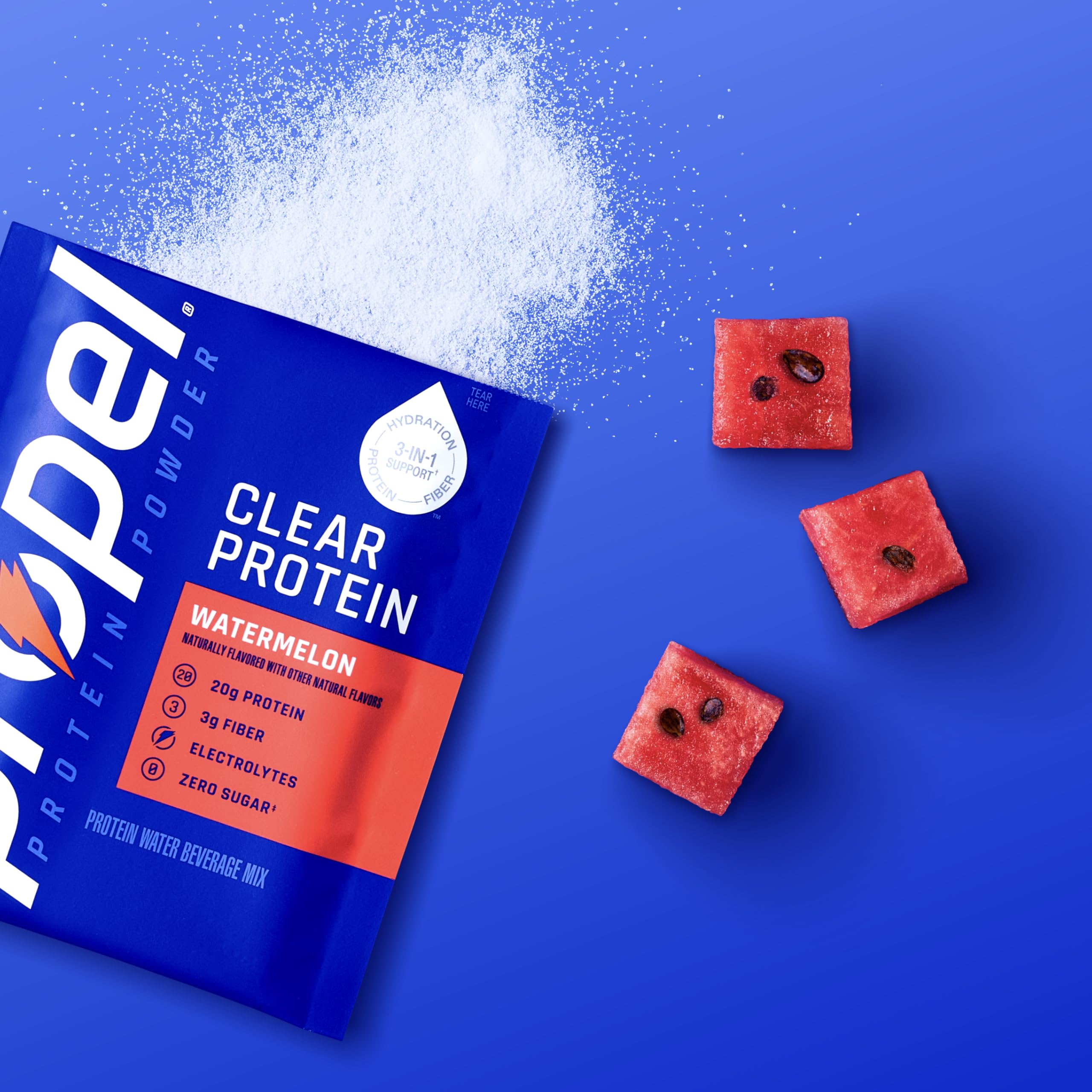Textura de bebida Propel mezclada que muestra claridad y solidez proteica