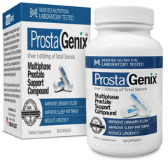 ProstaGenix frasco frontal con etiqueta visible y beneficio de apoyo prostático