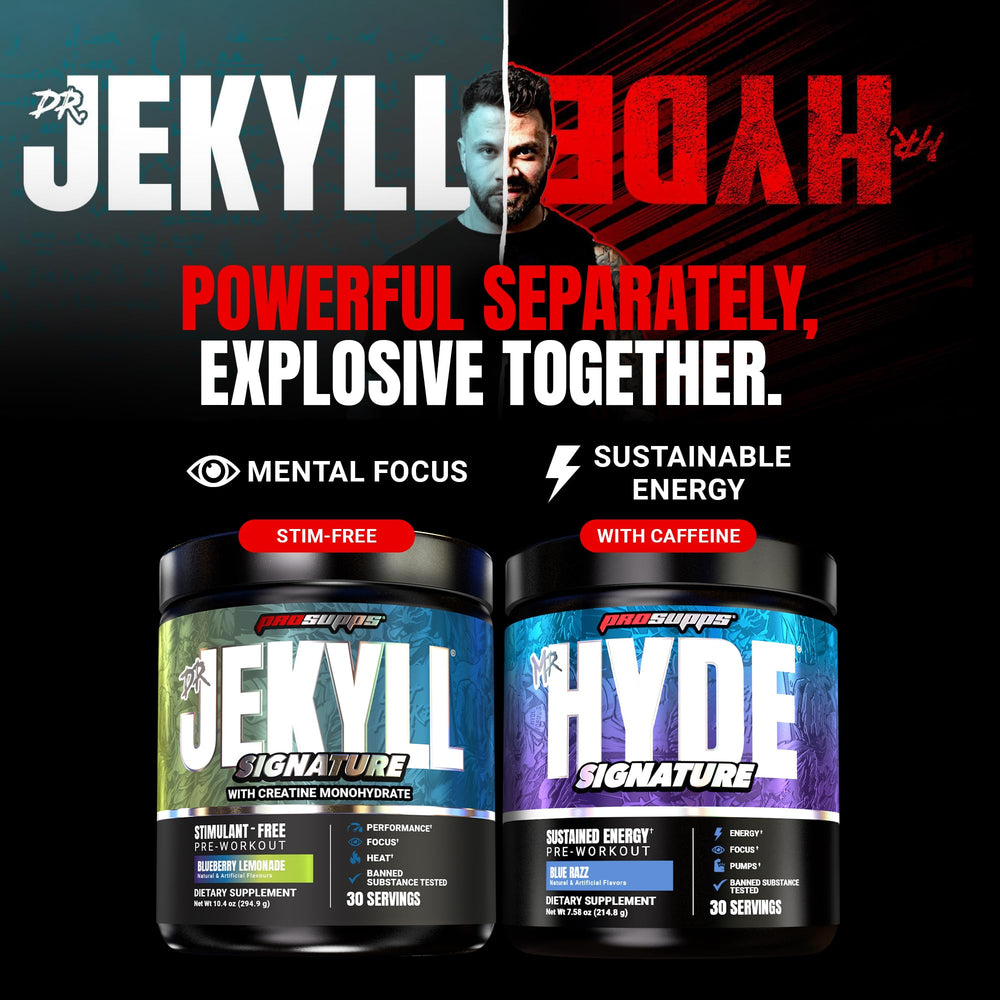 ProSupps Dr. Jekyll en gimnasio antes de entrenar mostrando mayor potencia