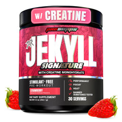 ProSupps Dr. Jekyll frontal botella mostrando sabor fresa y ventajas