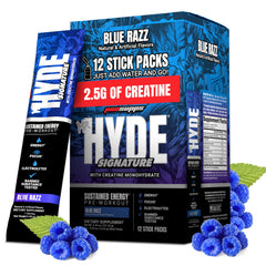 ProSupps empaque frontal Blue Razz mostrando 12 sobres y beneficio portátil