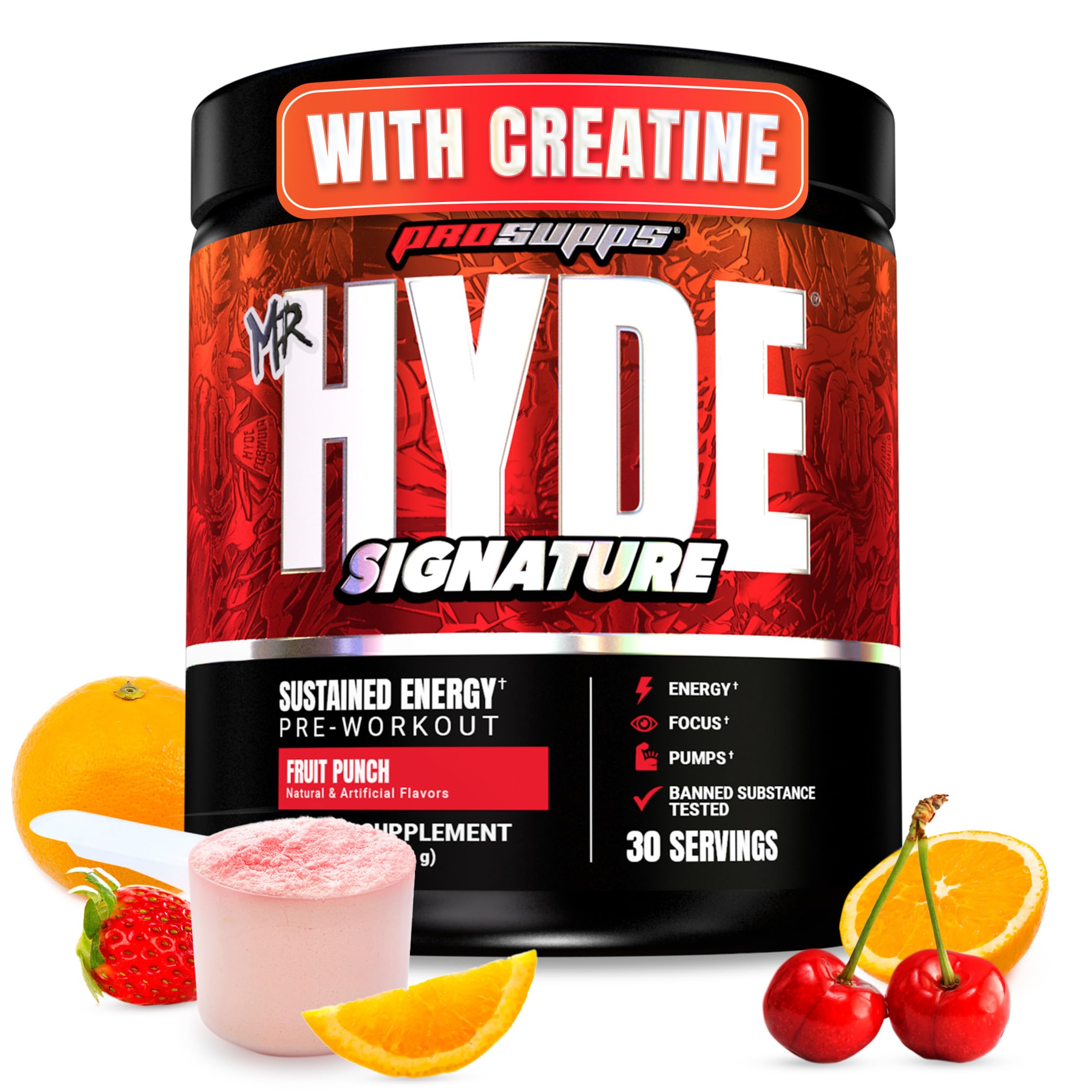 ProSupps envase frontal Fruit Punch mostrando 30 servicios y beneficios