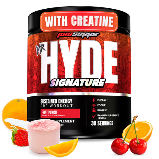 ProSupps envase frontal Fruit Punch mostrando 30 servicios y beneficios
