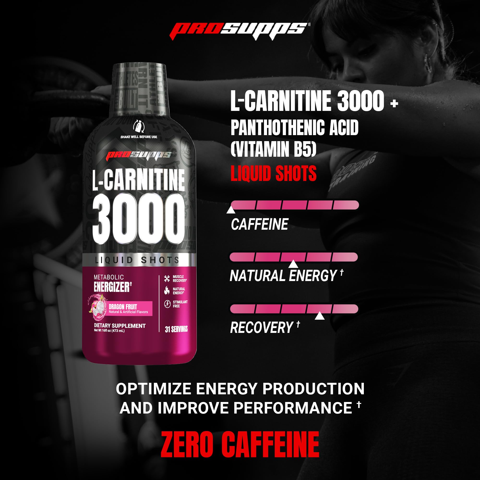 ProSupps botella en primer plano con fondo neutro, fácil identificación y uso