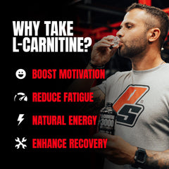 persona tomando ProSupps L-Carnitine antes del entrenamiento para energía limpia