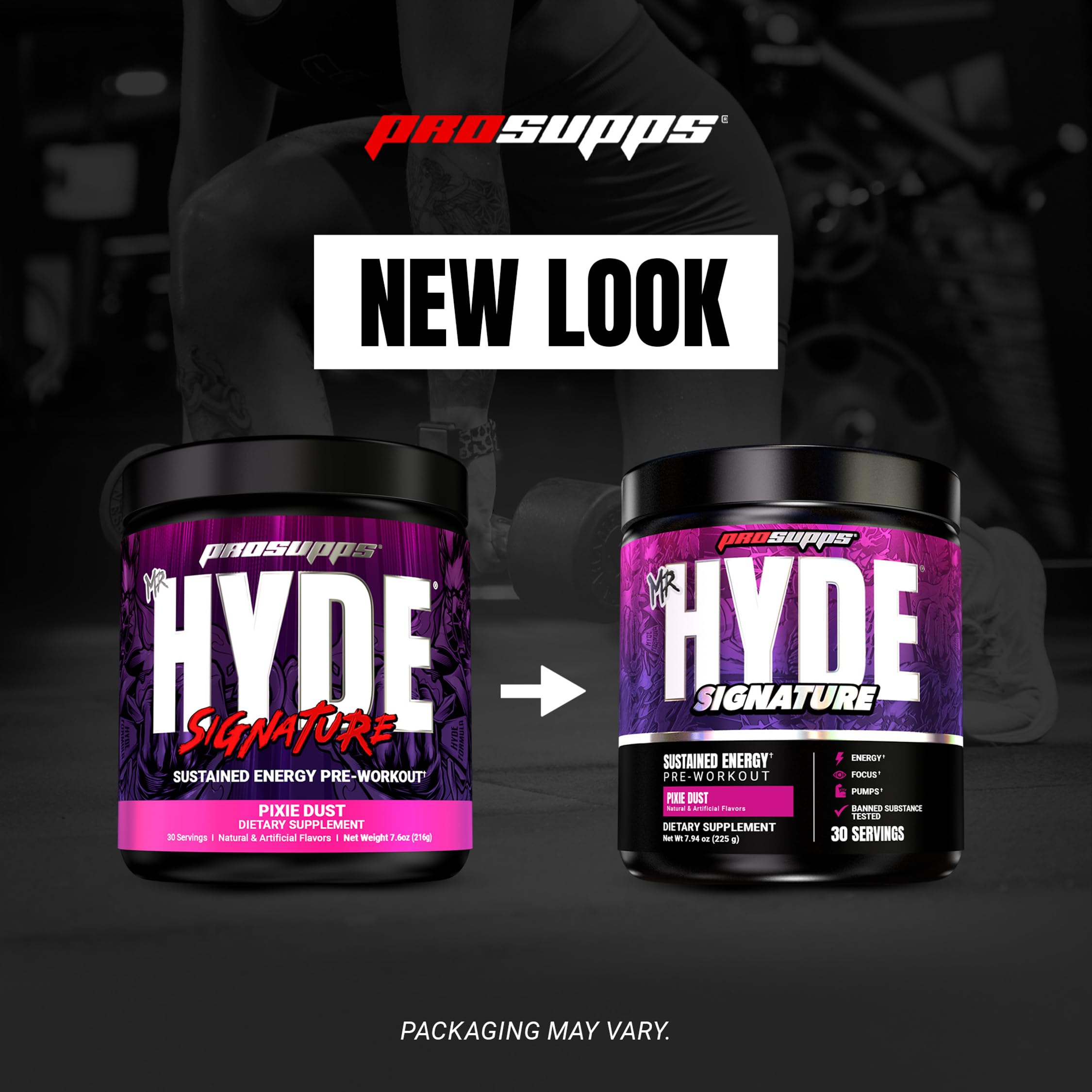 ProSupps Mr. Hyde comparativo de tamaño junto a objetos cotidianos