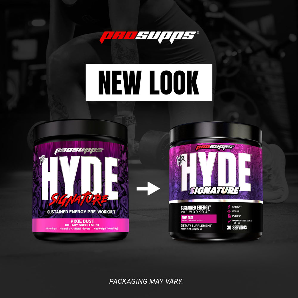 ProSupps Mr. Hyde comparativo de tamaño junto a objetos cotidianos