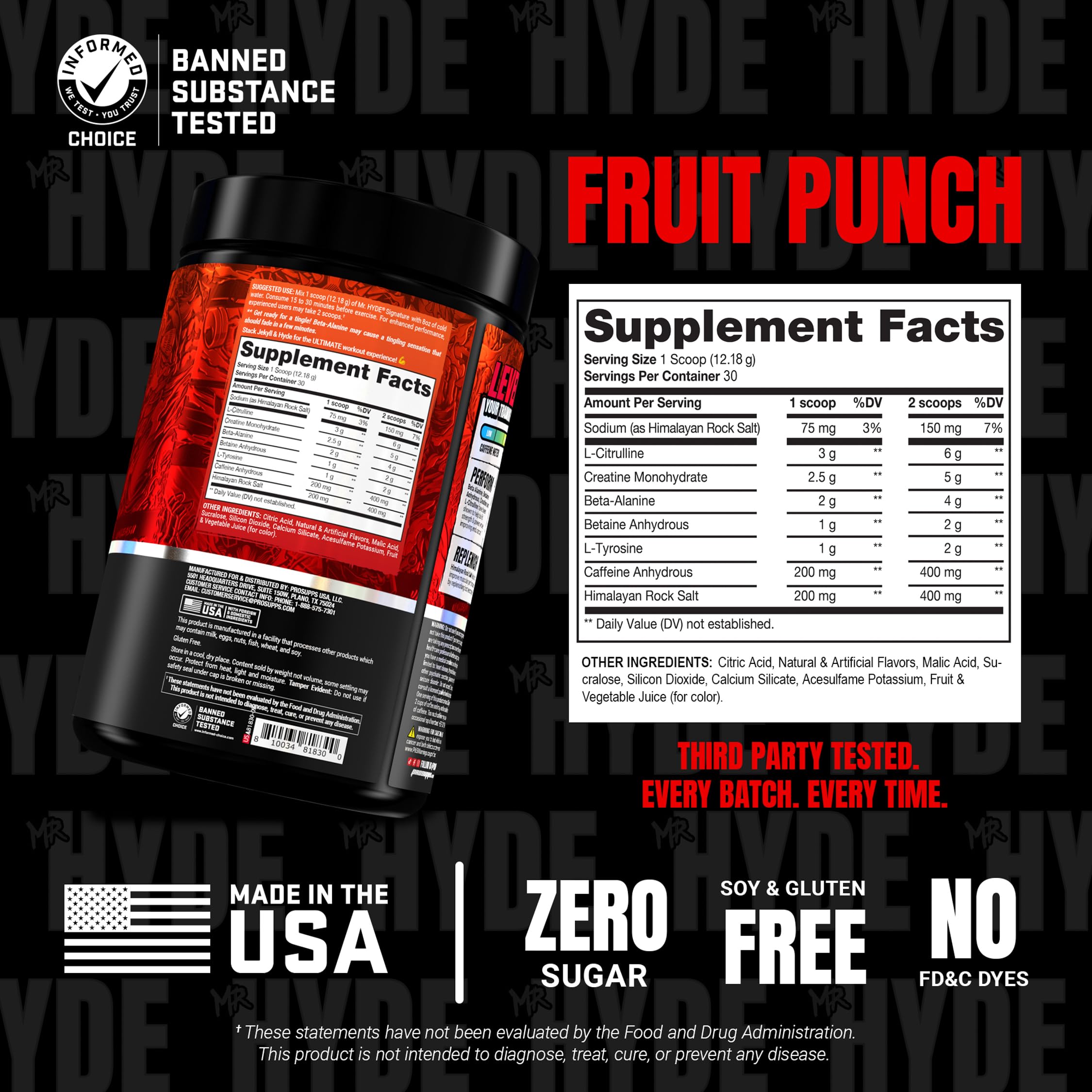 ProSupps Mr. Hyde etiqueta trasera ingredientes transparente y pureza