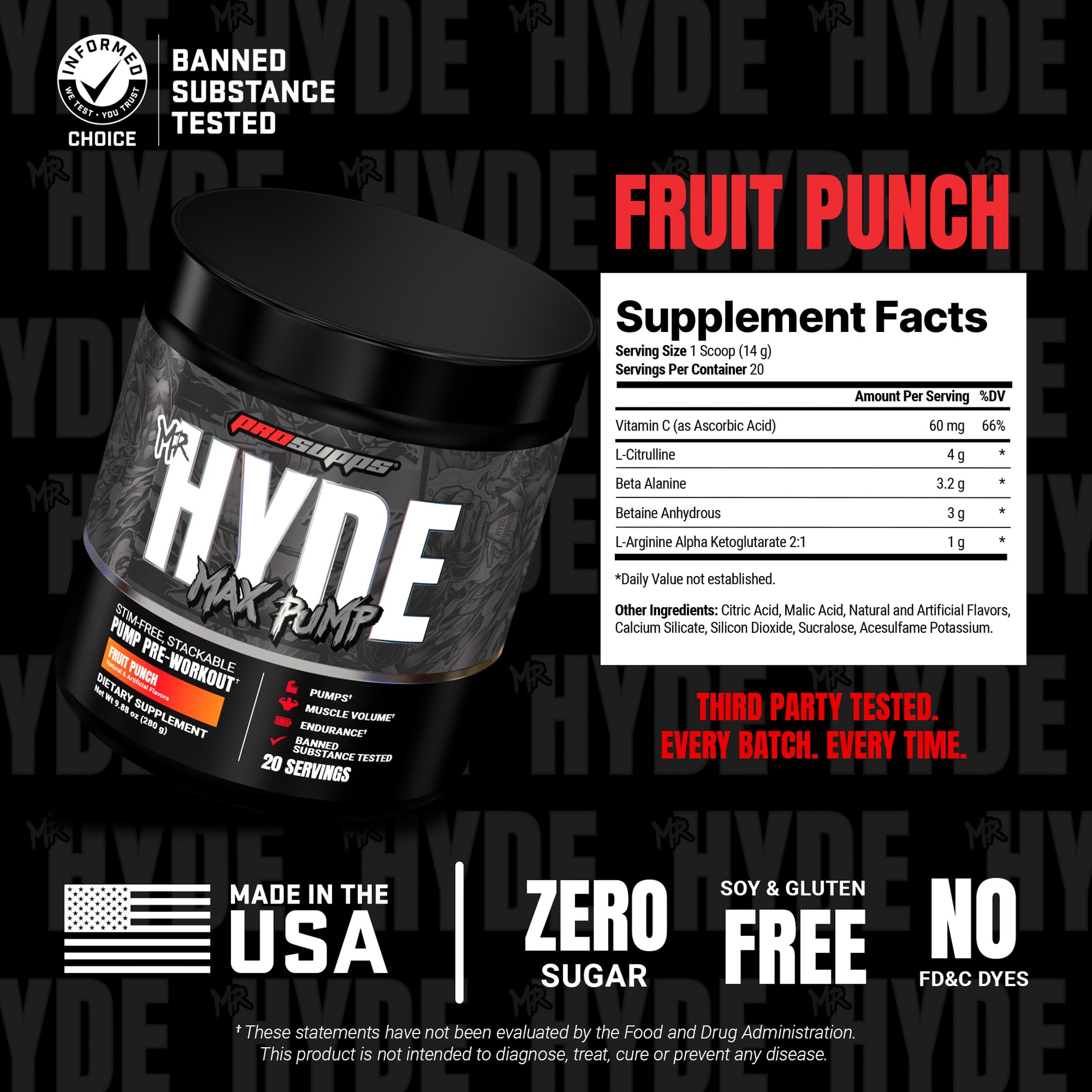 ProSupps Mr. Hyde Max Pump scoop junto a envase para comparar tamaño y dosis
