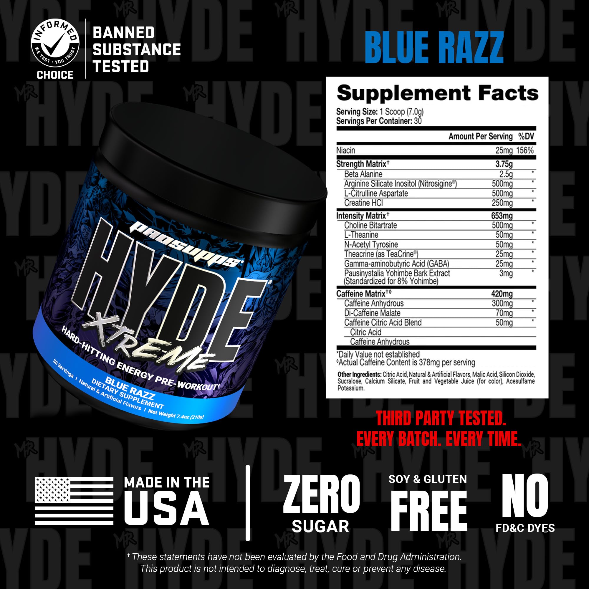 Etiqueta de ingredientes de Mr. Hyde Xtreme que destaca transparencia y pureza