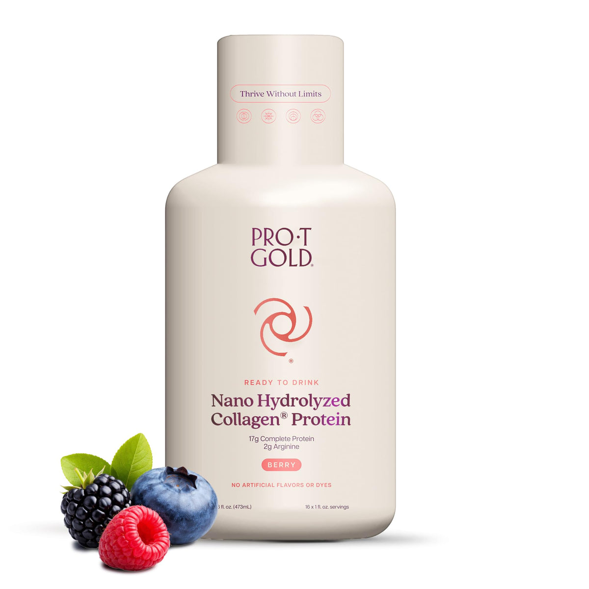ProT Gold frontal de la botella berry mostrando envase práctico y nutritivo