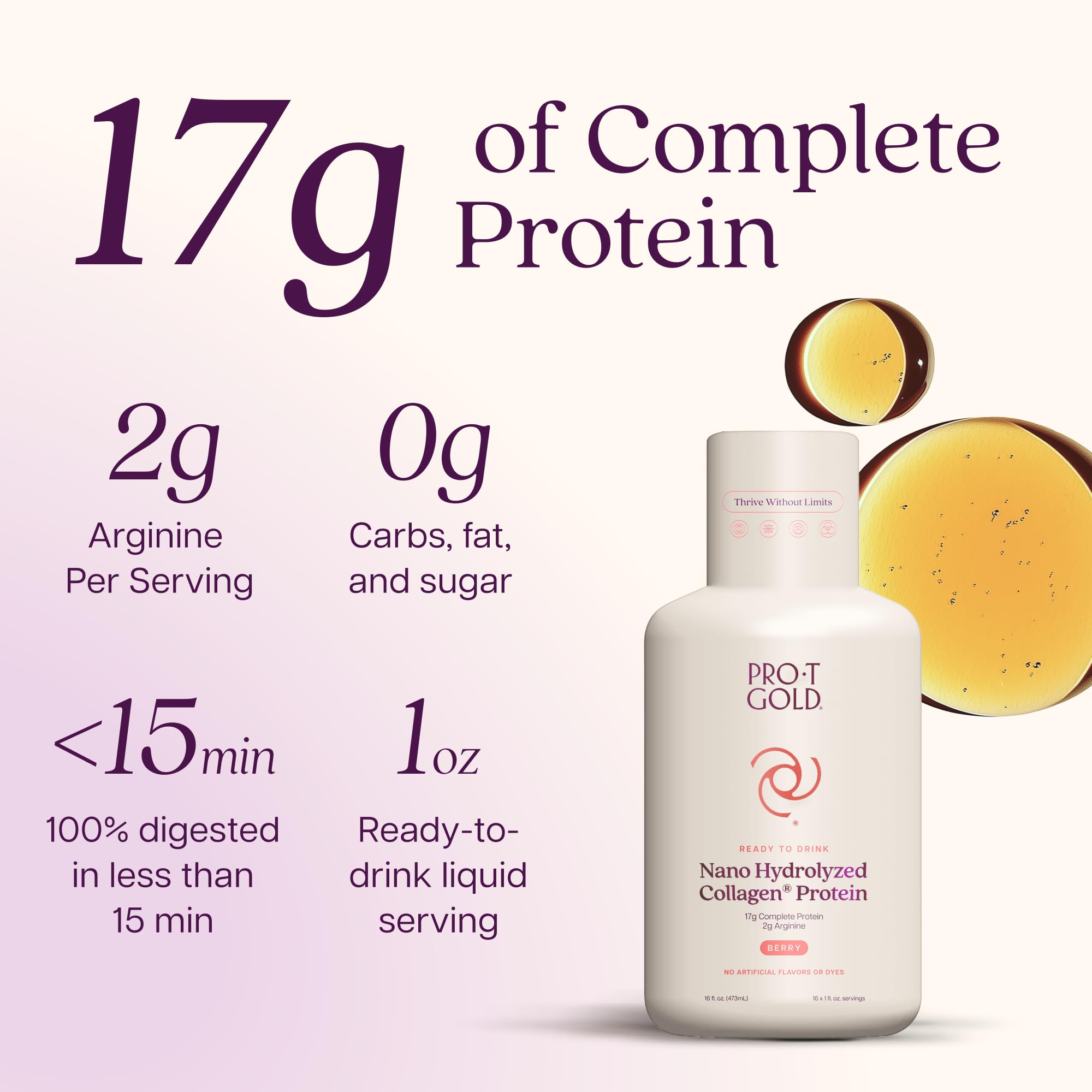 ProT Gold porción vertida en vaso para medir 1 fl oz y su concentración proteica