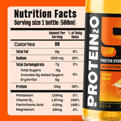 Protein2o comparación de tamaño de botella en mano, control de porción