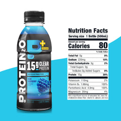 Protein2o botella junto a mano para apreciar tamaño y portabilidad