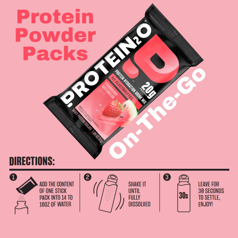 Protein2o sobre junto a regla para comparar tamaño y transporte fácil
