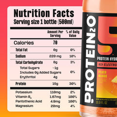 Pack de 12 Protein2o Durazno Mango en mesa listo para almacenamiento y ahorro