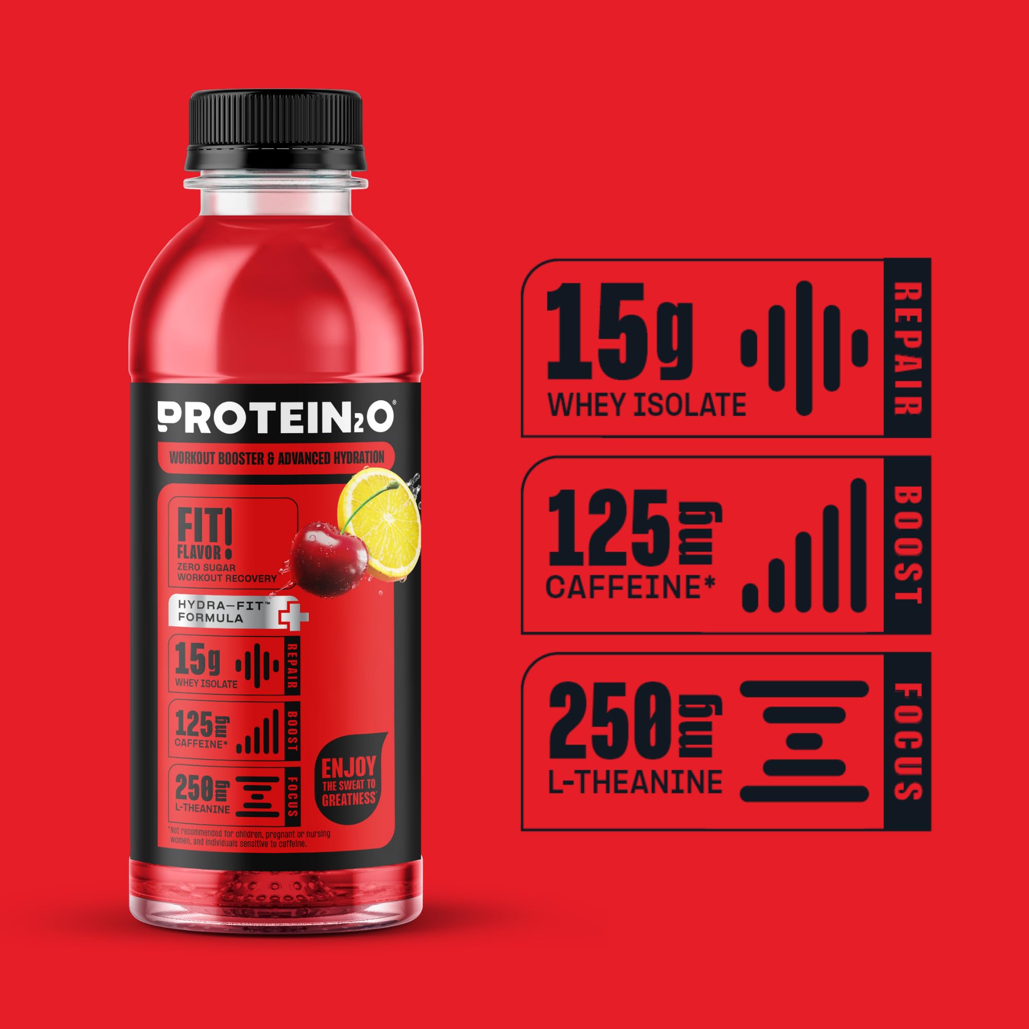Protein2o etiqueta nutricional enfocada mostrando proteína y cafeína