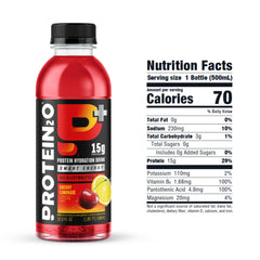 Protein2o etiqueta nutricional ampliada, muestra proteína, electrolitos y cafeína