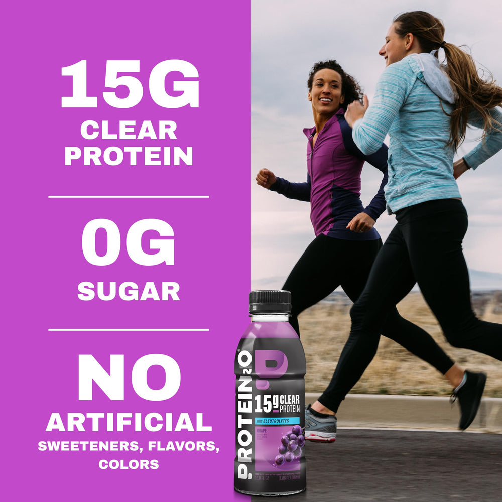 Protein2o botella abierta en mano list ready to drink para conveniencia
