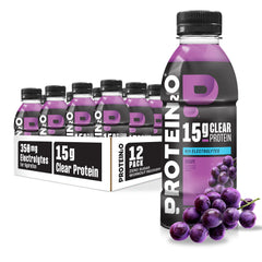 Protein2o botella frontal uva mostrando diseño y beneficio refrescante