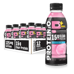 Protein2o botella frontal Cotton Candy con etiqueta clara y beneficios visibles