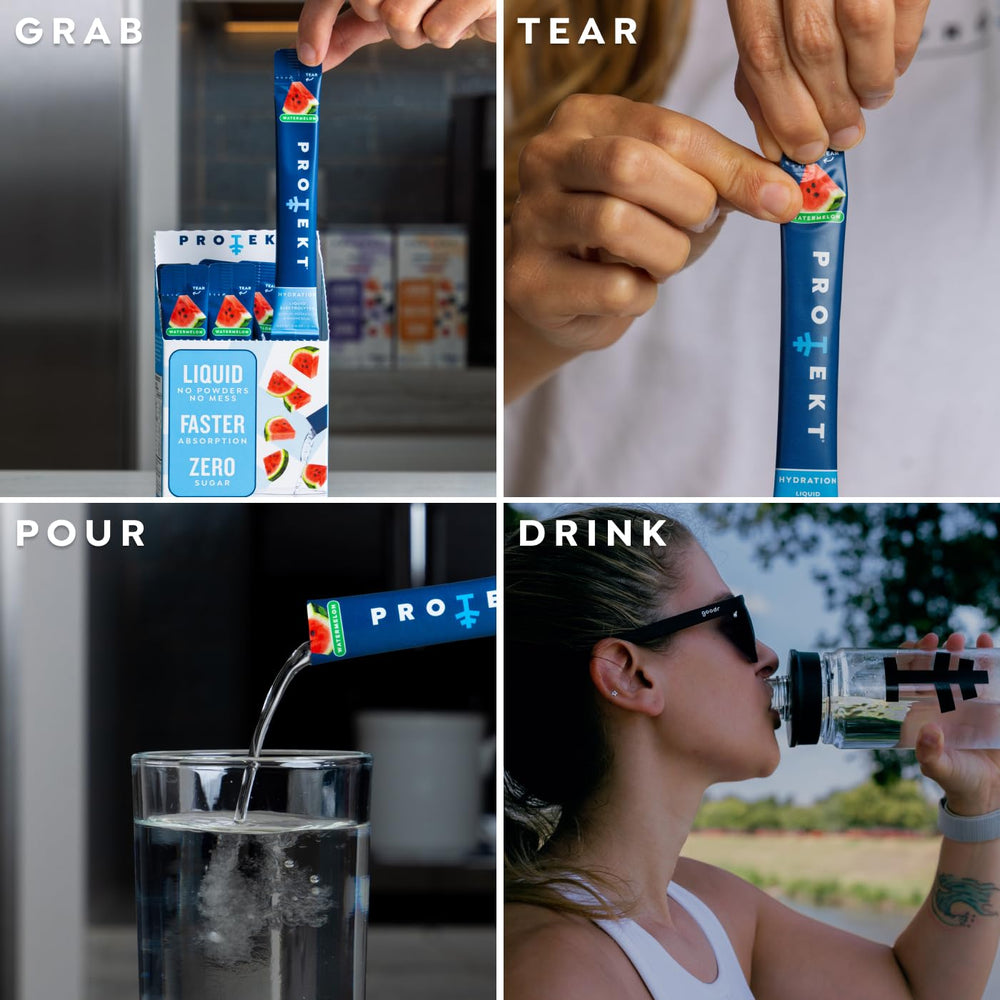 PROTEKT sobre mezclado en botella durante entrenamiento, hidrata al instante