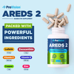 Primer plano de la etiqueta ProVision AREDS 2 detallando ingredientes clave