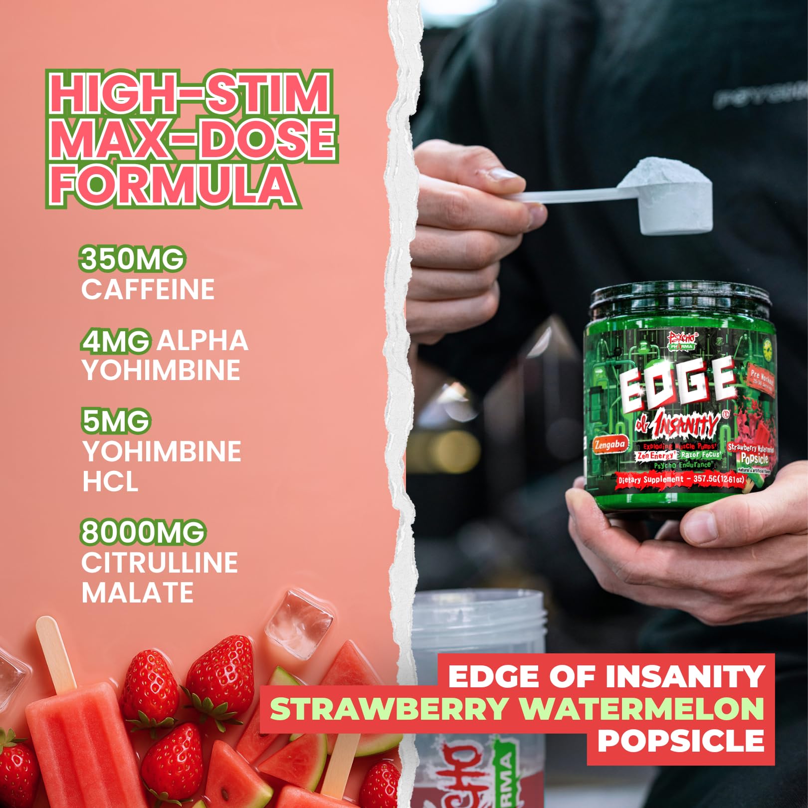Psycho Pharma etiqueta con lista de ingredientes y concentraciones clave
