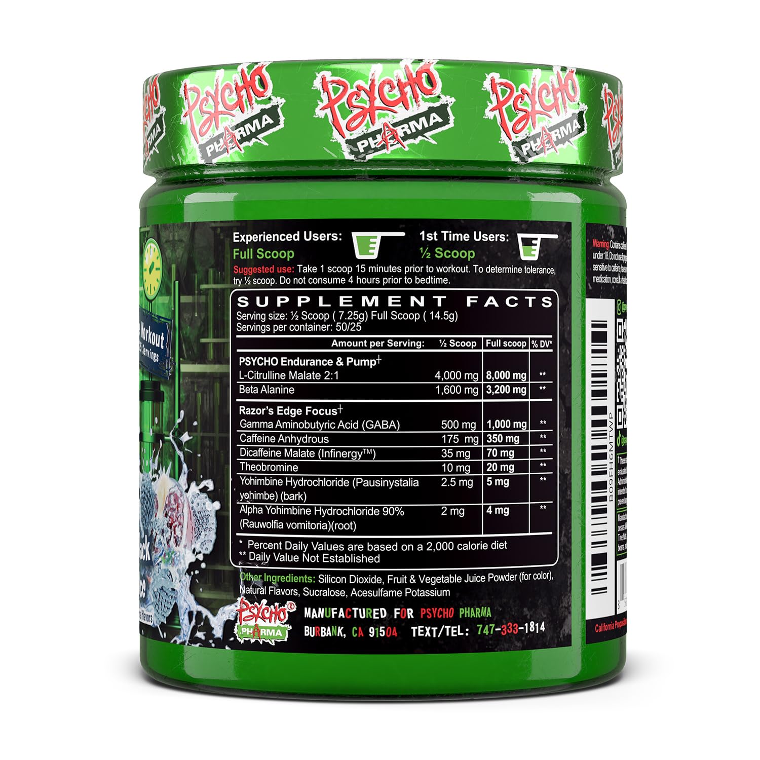 Psycho Pharma etiqueta nutricional legible para información de estimulantes