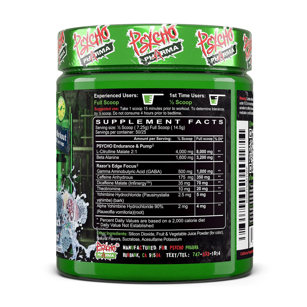 Psycho Pharma etiqueta nutricional legible para información de estimulantes