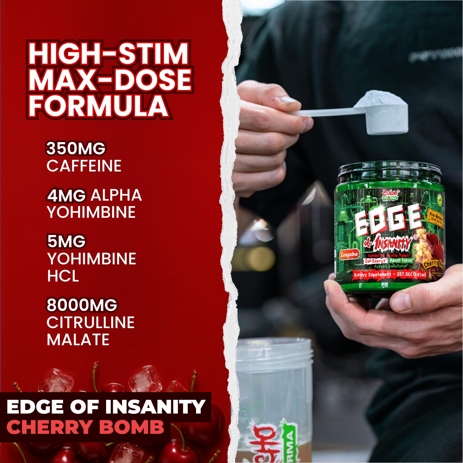 Atleta tomando Psycho Pharma Edge of Insanity antes de entrenamiento exigente