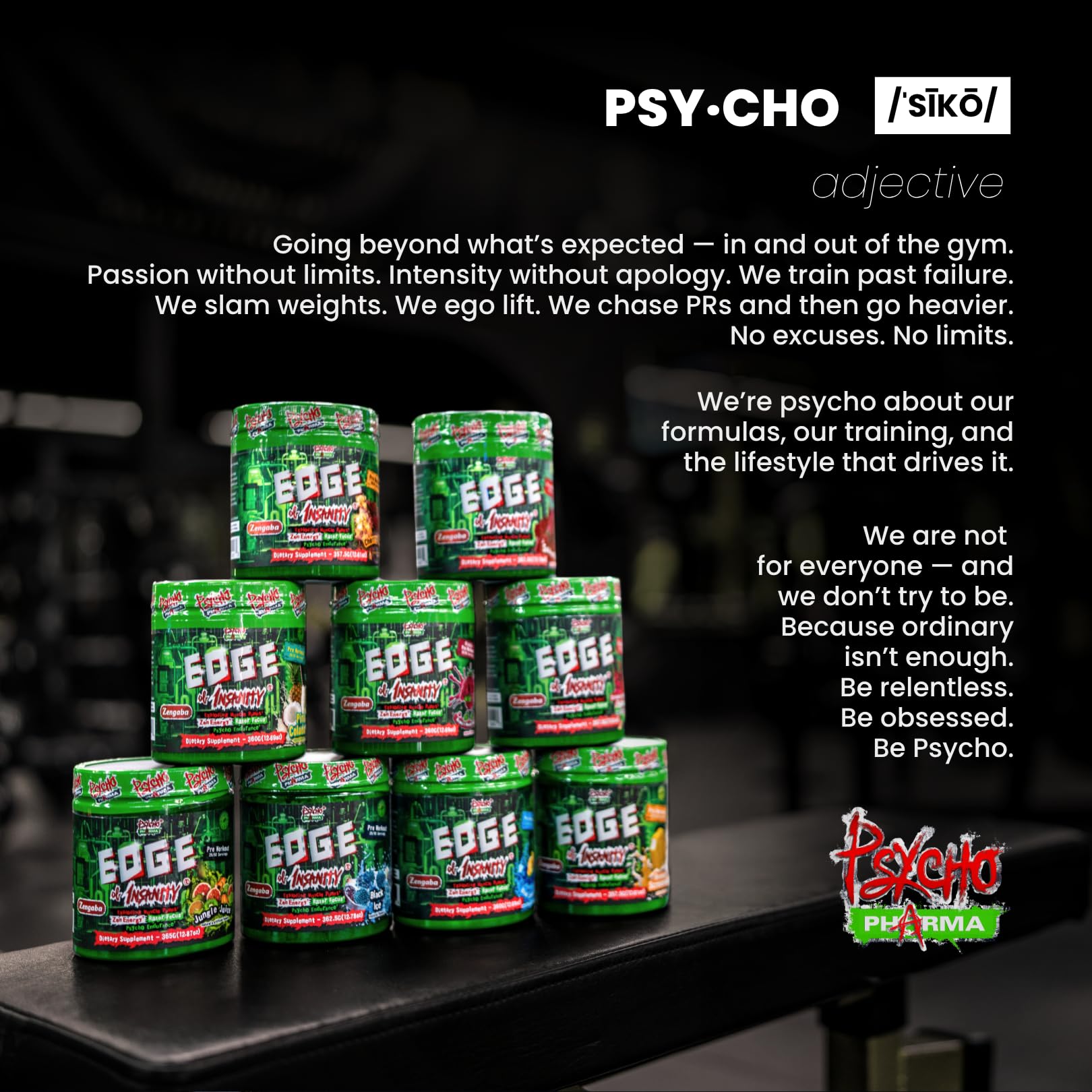 Psycho Pharma envase junto a objeto para comparar tamaño